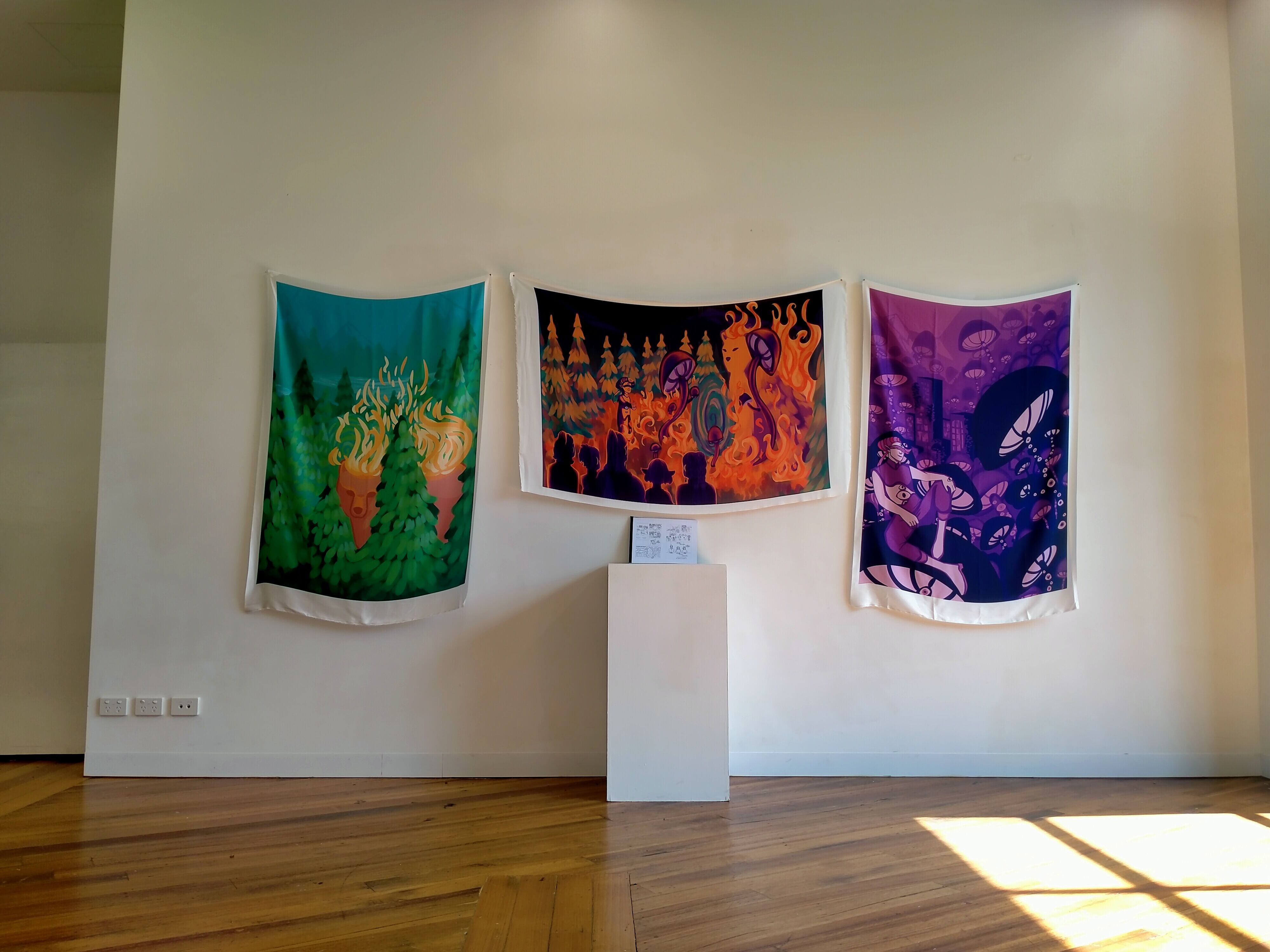 Trio of Vibrant Tapestry Artworks in Gallery