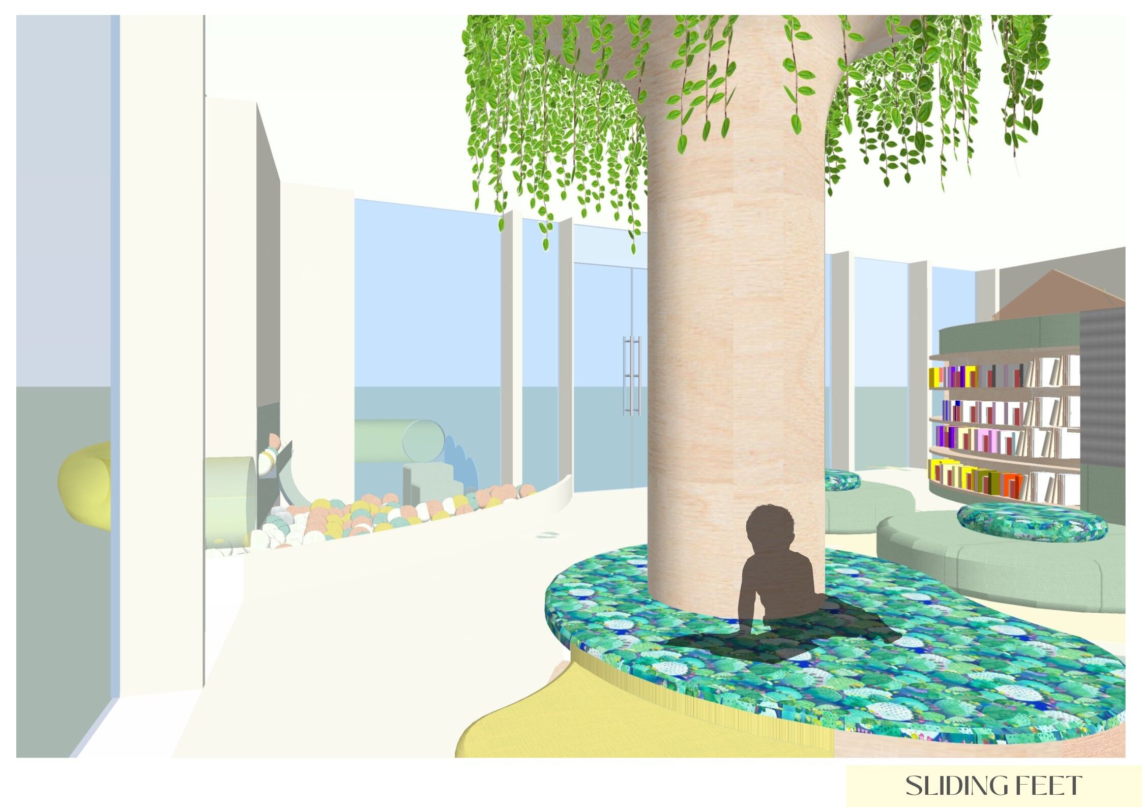 Modern Library Interior with Greenery Modern Library Interior with Greenery