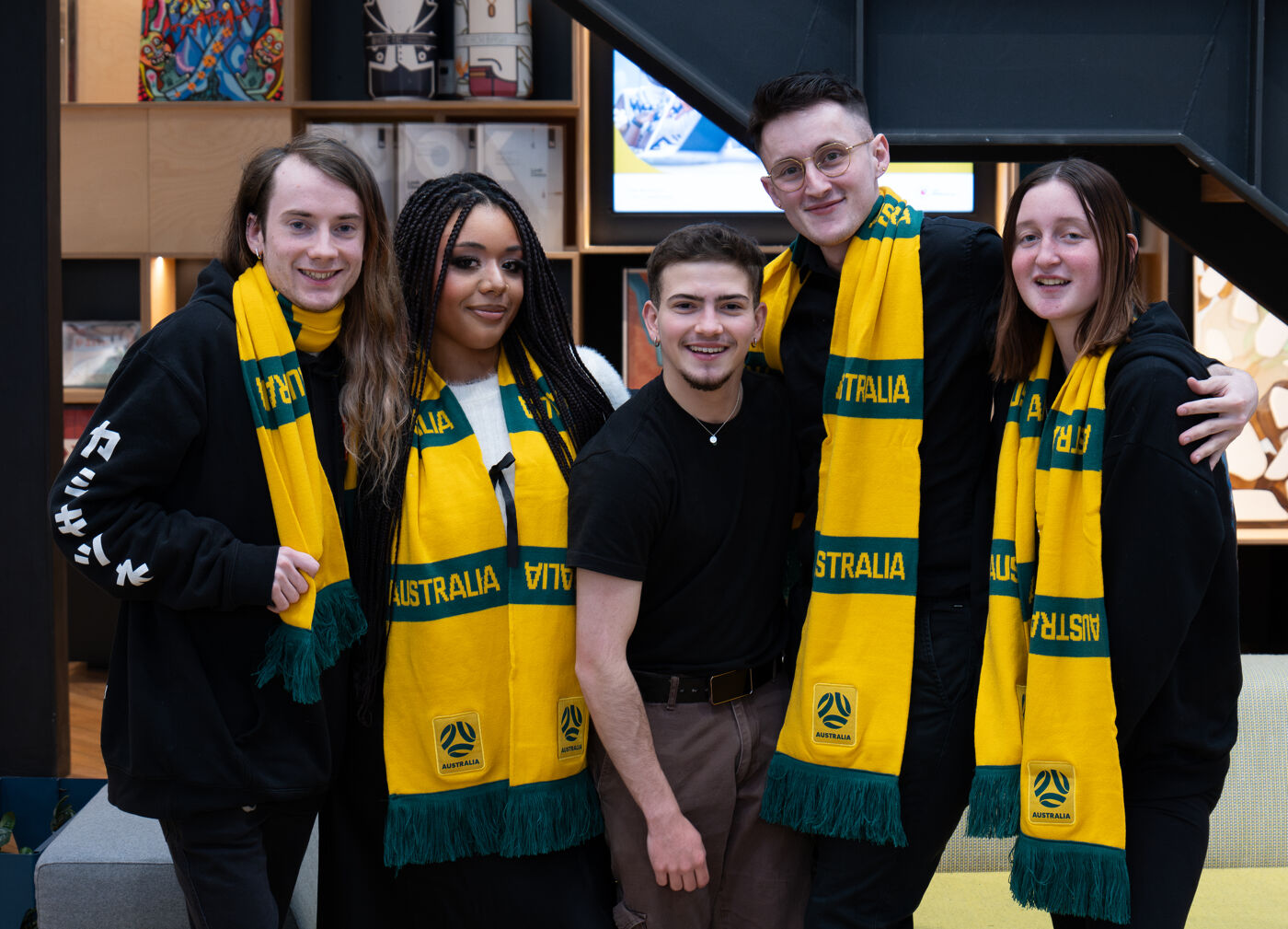 Group Wearing Australia Support Scarves