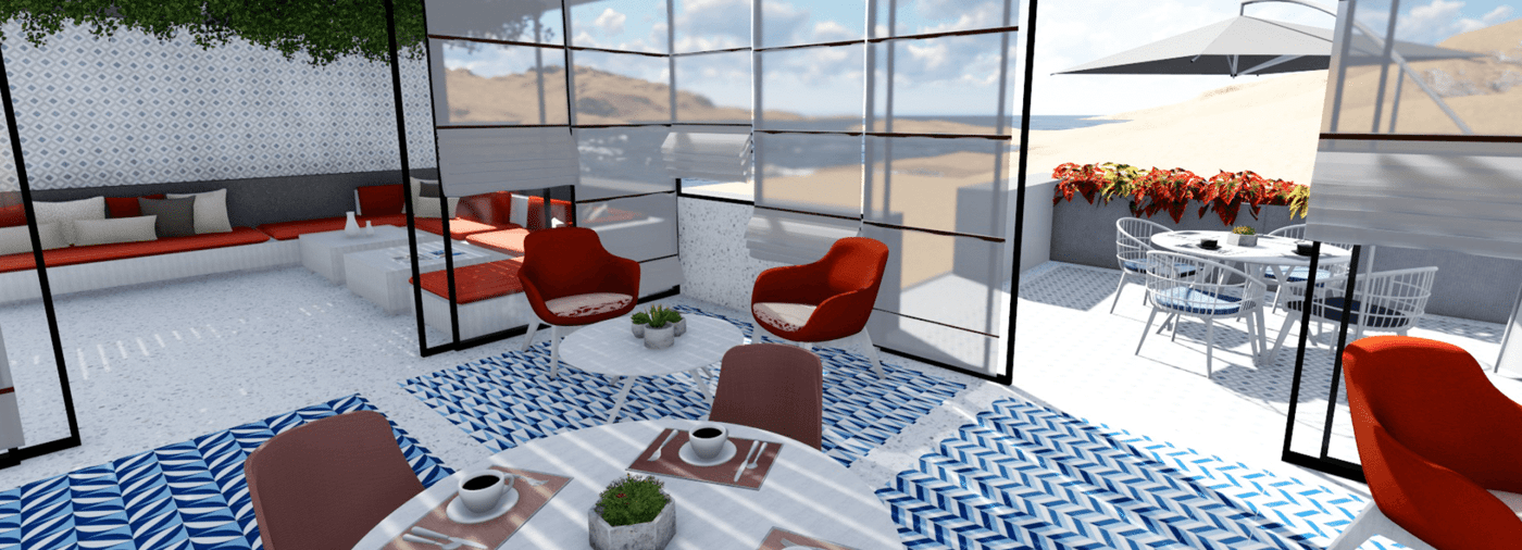 Ambiente de Cafetería Junto al Mar