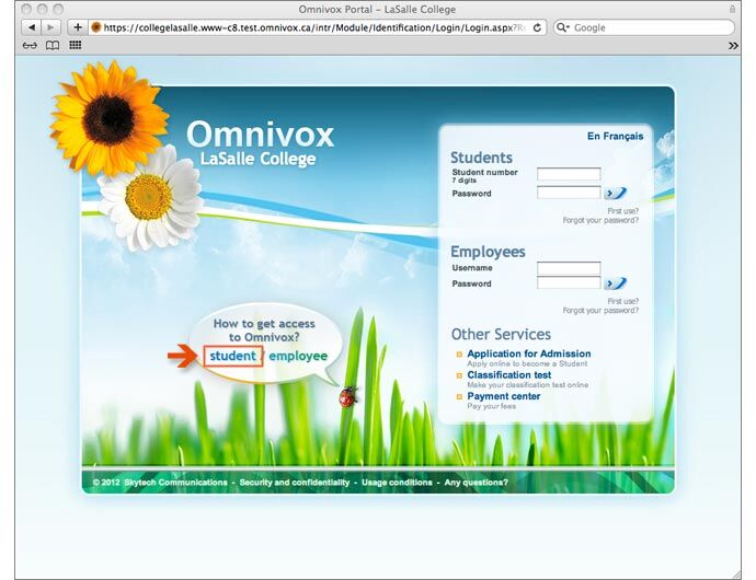 Halaman Login Portal Omnivox, LaSalle College