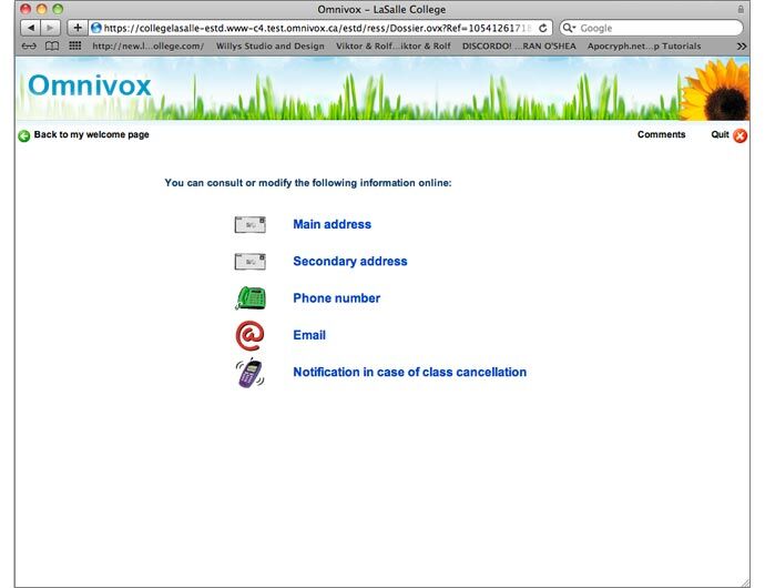 Screenshot of Omnivox Services Page Screenshot of Omnivox Services Page