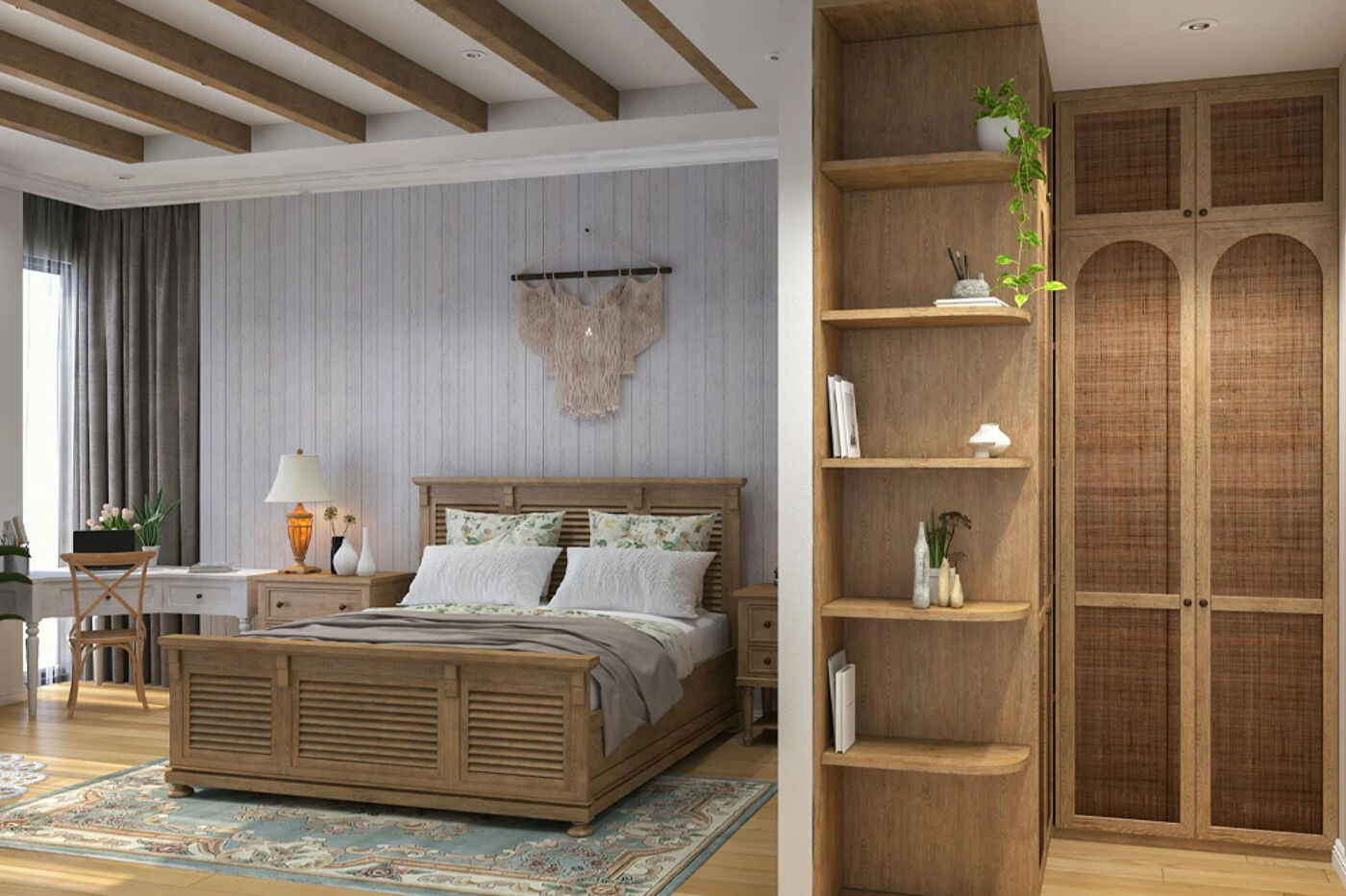 Cozy Bedroom with Natural Wood Accents