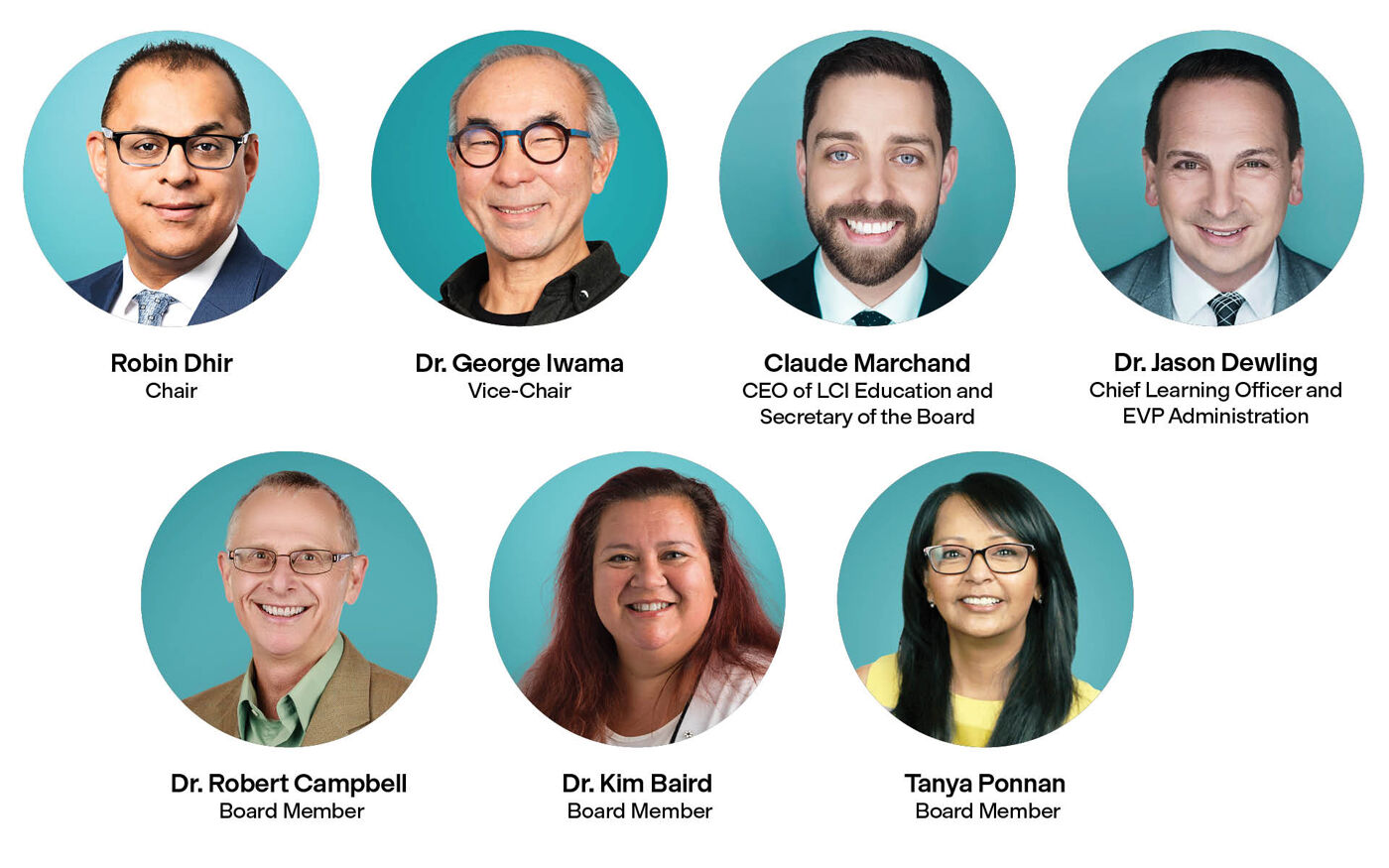 A promotional image displays headshots of eight individuals, each with their title and organization affiliation beneath.