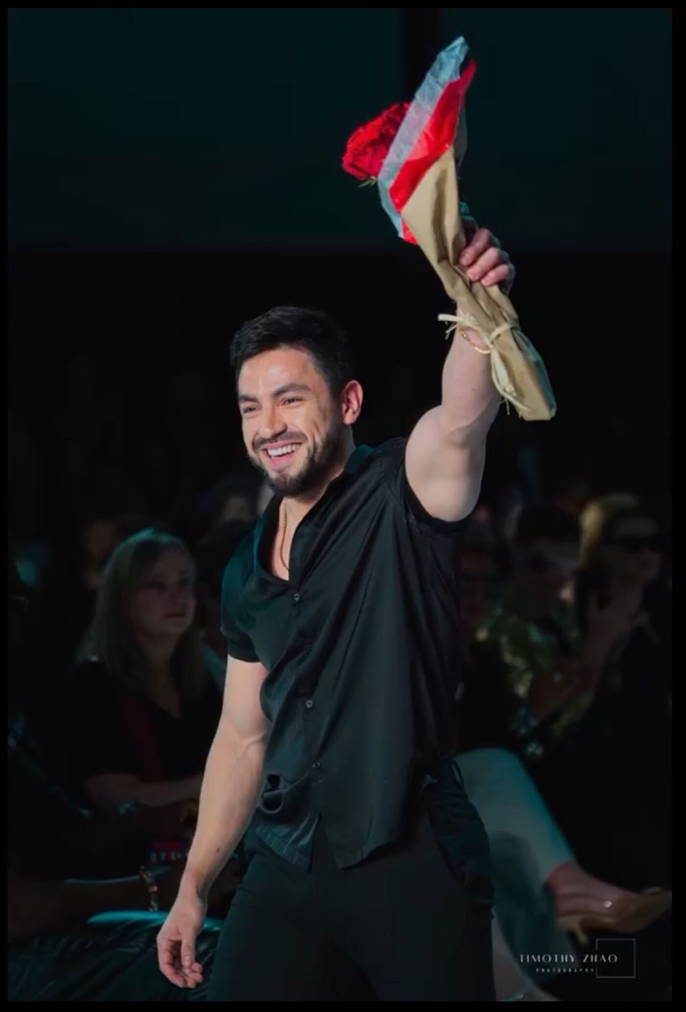 Man with Bouquet Celebrating